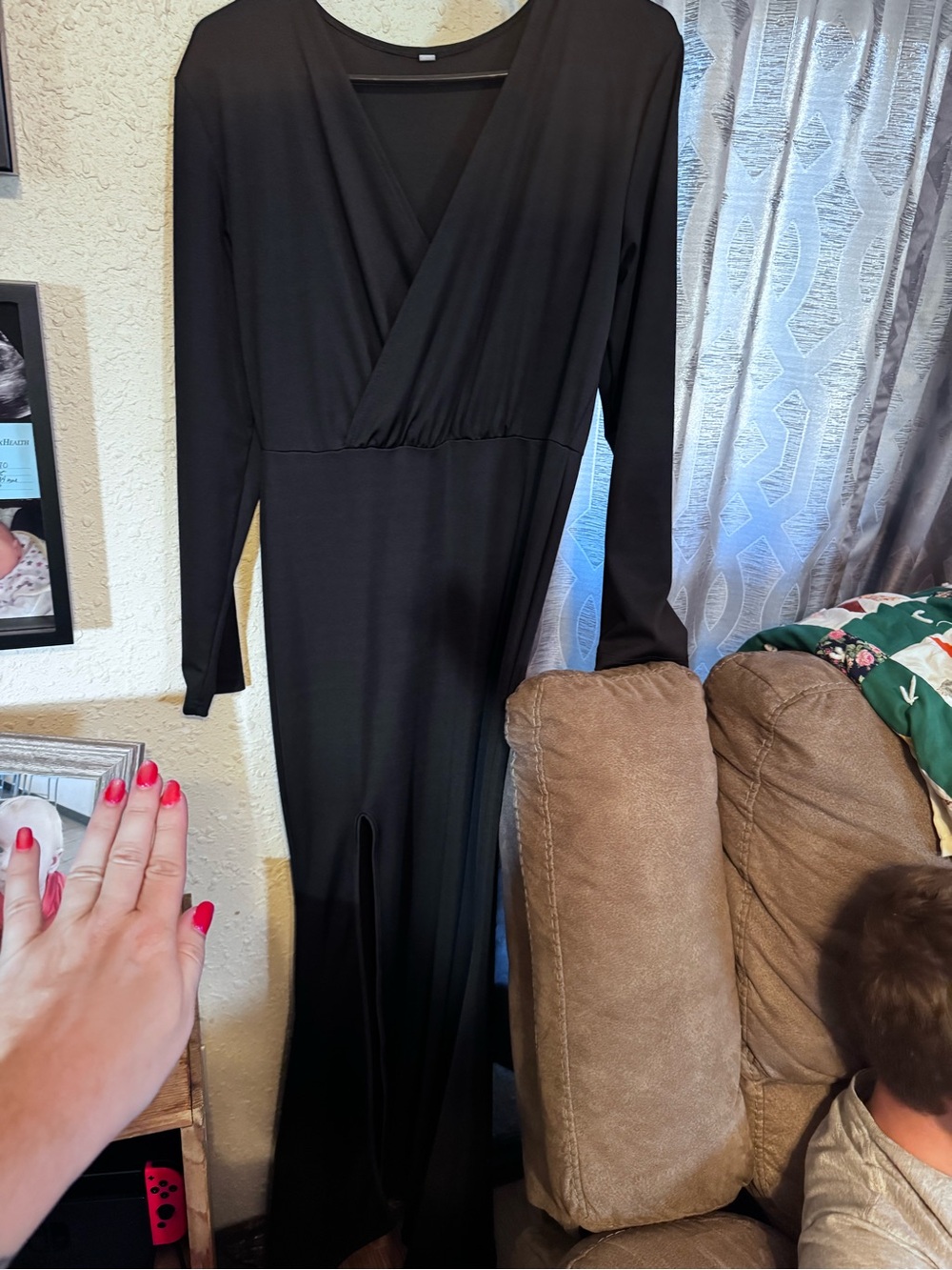Source Unknown Black Long-Sleeve Wrap-Front Maxi Dress